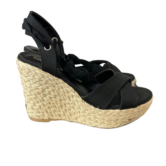 Lulus Esme Black Lace Up Espadrille Wedges Heels Size 9 - Picture 2 of 9